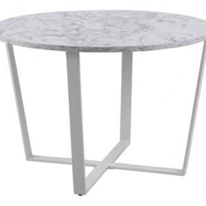 Amble Spisebord i metal og melamin Ø110 cm - Hvid/Hvid marmor