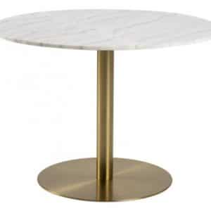 Corby Spisebord i stål og marmor Ø105 cm - Børstet messing/Hvid marmor
