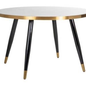 Dahlia spisebord i marmor og stål Ø130 cm - Sort/Antik guld/Hvid marmor