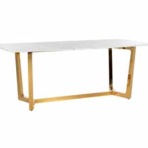 Dynasty spisebord i marmor og stål 200 x 100 cm - Guld/Hvid marmor