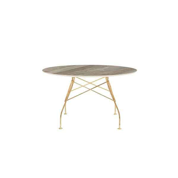 Kartell Glossy spisebord - Ø128 cm. - Tropical Grey - guld stel