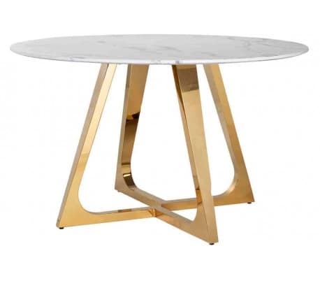 Dynasty rundt spisebord i marmor og stål Ø130 cm - Guld/Hvid marmor