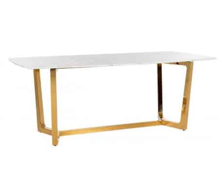 Dynasty spisebord i marmor og stål 200 x 100 cm - Guld/Hvid marmor