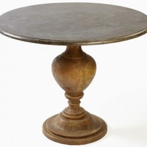Rundt spisebord i marmor og fyrretræ Ø100 cm - Rustik natur/Grå
