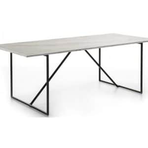 Spisebord i stål og marmor 210 x 90 cm - Sort/Hvid marmor