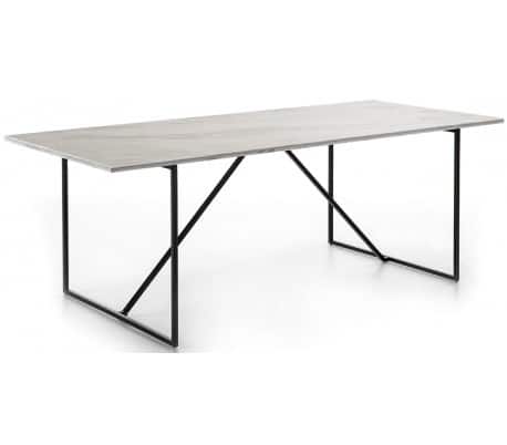 Spisebord i stål og marmor 210 x 90 cm - Sort/Hvid marmor