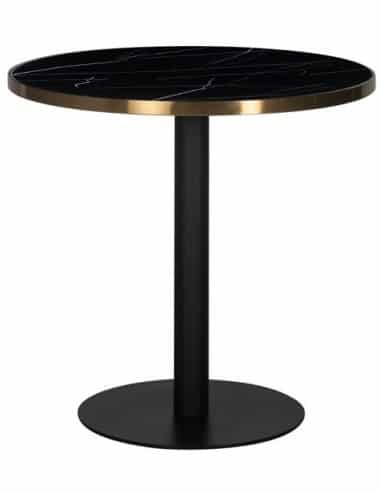 Zenza spisebord i stål og faux marmor Ø80 cm - Sort/Messing/Sort marmor