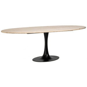 Hampton ovalt spisebord i stål og travertin 230 x 100 cm - Sort/Travertin