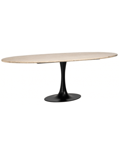 Hampton ovalt spisebord i stål og travertin 230 x 100 cm - Sort/Travertin