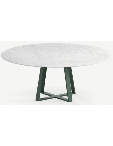 Basiel rundt spisebord i stål og keramik Ø120 cm - Skovgrøn/Carrara