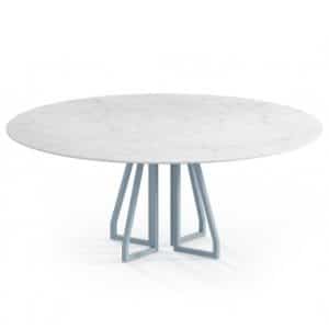 Elmir rundt spisebord i stål og keramik Ø120 cm - Gråblå/Carrara