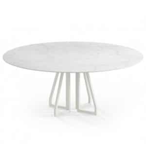 Elmir rundt spisebord i stål og keramik Ø120 cm - Månehvid/Carrara