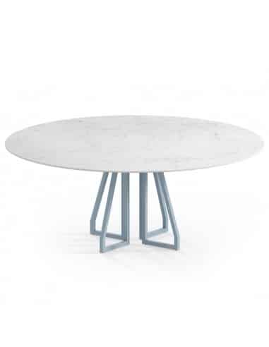 Elmir rundt spisebord i stål og keramik Ø150 cm - Gråblå/Carrara