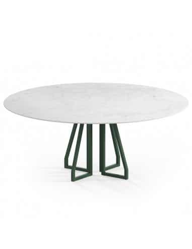 Elmir rundt spisebord i stål og keramik Ø150 cm - Skovgrøn/Carrara