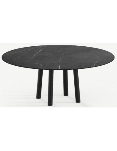 Gus rundt spisebord i stål og keramik Ø120 cm - Sort/Pietra Grey