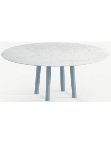 Gus rundt spisebord i stål og keramik Ø150 cm - Gråblå/Carrara
