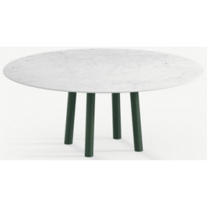 Gus rundt spisebord i stål og keramik Ø150 cm - Skovgrøn/Carrara