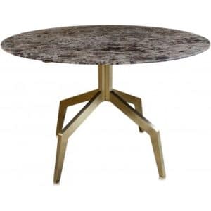 Razor rundt spisebord i stål og marmor Ø120 cm - Børstet guld/Brun marmor