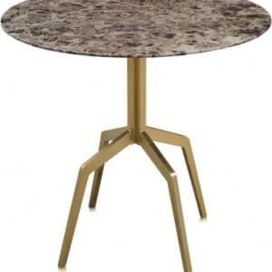 Razor rundt spisebord i stål og marmor Ø80 cm - Børstet guld/Brun marmor
