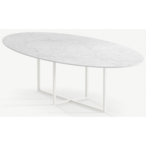 Cyriel ovalt spisebord i stål og keramik 220 x 120 cm - Månehvid/Carrara