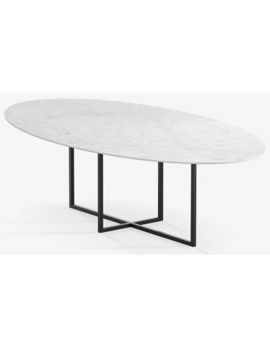 Cyriel ovalt spisebord i stål og keramik 220 x 120 cm - Sort/Carrara