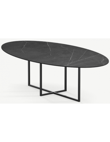 Cyriel ovalt spisebord i stål og keramik 220 x 120 cm - Sort/Pietra Grey