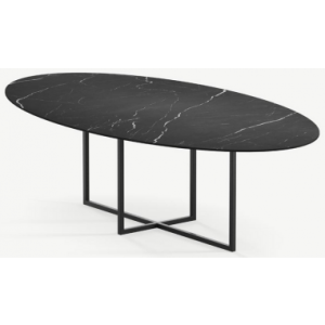 Cyriel ovalt spisebord i stål og keramik 250 x 125 cm - Sort/Nero Marquina