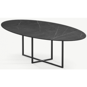 Cyriel ovalt spisebord i stål og keramik 250 x 125 cm - Sort/Pietra Grey