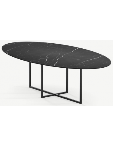 Cyriel ovalt spisebord i stål og keramik 280 x 130 cm - Sort/Nero Marquina