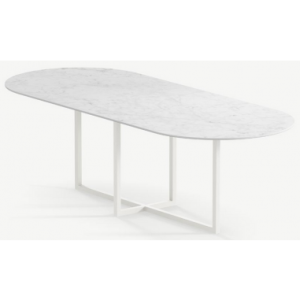 Gustaf ovalt spisebord i stål og keramik 220 x 90 cm - Månehvid/Carrara