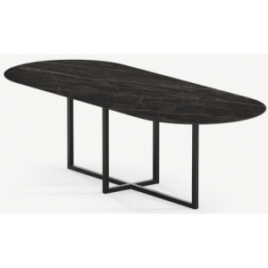 Gustaf ultrathin ovalt spisebord i stål og keramik 240 x 90 cm - Sort/Noir Désir