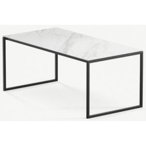 Hugo ultrathin spisebord i stål og keramik 180 x 90 cm - Sort/Calacatta