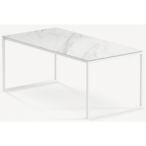 Hugo ultrathin spisebord i stål og keramik 200 x 90 cm - Månehvid/Calacatta