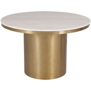 Camden spisebord i stål og marmor Ø120 cm - Børstet messing/Hvid marmor