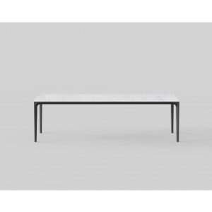 Zag spisebord i metal og keramik 240 x 100 - Mat sort/Hvid marmor