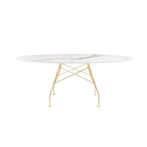 Kartell Glossy spisebord - 192x118 cm. - White - guld stel