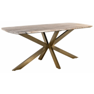 BOTTEGA Ovalt spisebord i jern og marmor 180 x 90 cm - Antik messing/Gråbrun marmor