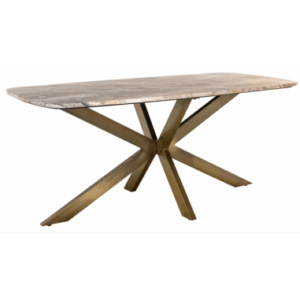 BOTTEGA Ovalt spisebord i jern og marmor 220 x 100 cm - Antik messing/Gråbrun marmor