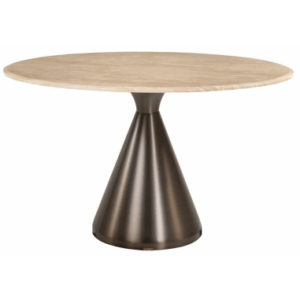 MONTGOMMERY Rundt spisebord i stål og faux marmor Ø130 cm - Stålgrå/Beige marmor