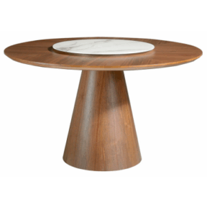 Rundt spisebord med drejeplade i valnøddefinér og porcelæn Ø135 cm - Valnød/Hvid marmor