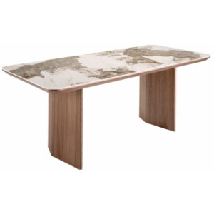 Spisebord i valnøddefinér og porcelæn 200 x 90 cm - Valnød/Hvid marmor