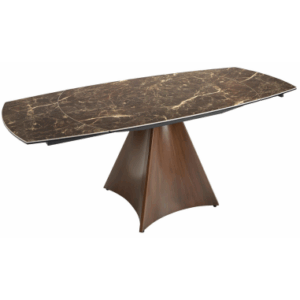 Spisebord med udtræk i stål og porcelæn 135 - 205 x 90 cm - Valnød/Brun marmor