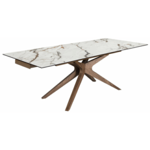 Spisebord med udtræk i valnøddefinér og porcelæn 160 - 240 x 100 cm - Valnød/Hvid marmor