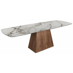 Spisebord med udtræk i valnøddefinér og porcelæn 180 - 260 x 100 cm - Valnød/Hvid marmor