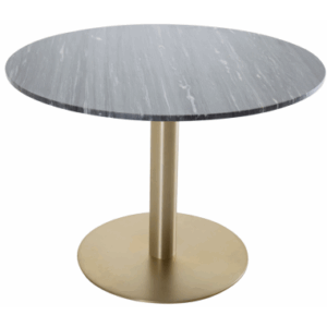 ESTELLE Rundt spisebord i stål og marmor H75 x Ø106 cm - Mat børstet messing/Mørkegrå marmor