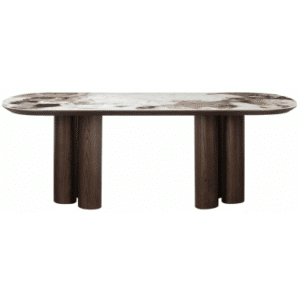 LANGFORD Ovalt spisebord i egetræsfinér, MDF og keramik 230 x 110 cm - Brun/Brun marmor