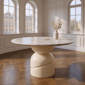 Rundt spisebord i mangotræ og marmor Ø120 cm - Beige/Gråbeige