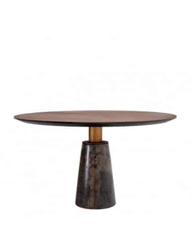 Eichholtz Genova rundt spisebord i marmor og egetræsfinér Ø132 cm - Grå marmor/Mokka