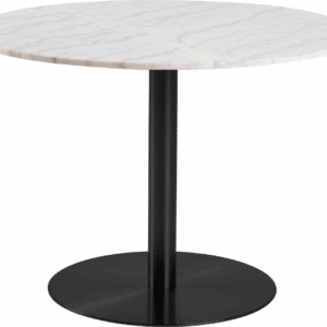 Rundt spisebord Signature Ivelina i poleret hvid Guangxi-marmor og mat sort stål, Ø105 cm, H75 cm