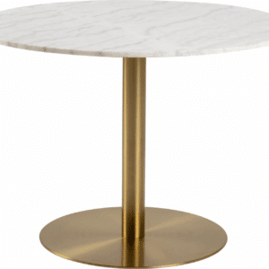 Spisebord Signature Ivelina rund Ø105 cm poleret hvid Guangxi marmor med børstet messingstel